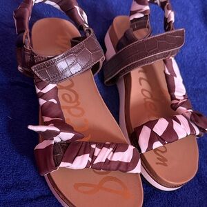 Sam Edelman Brown and Pink Braided Strap Sandals